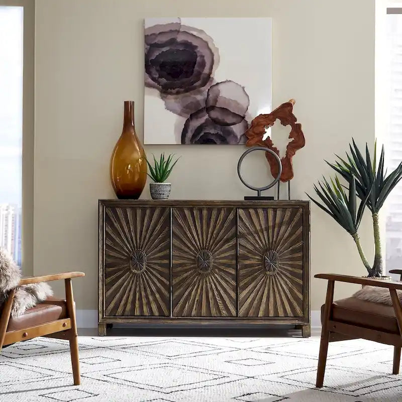 Aged Whiskey 3-Door Accent Cabinet with Wine Rack, 1-Person Assembly