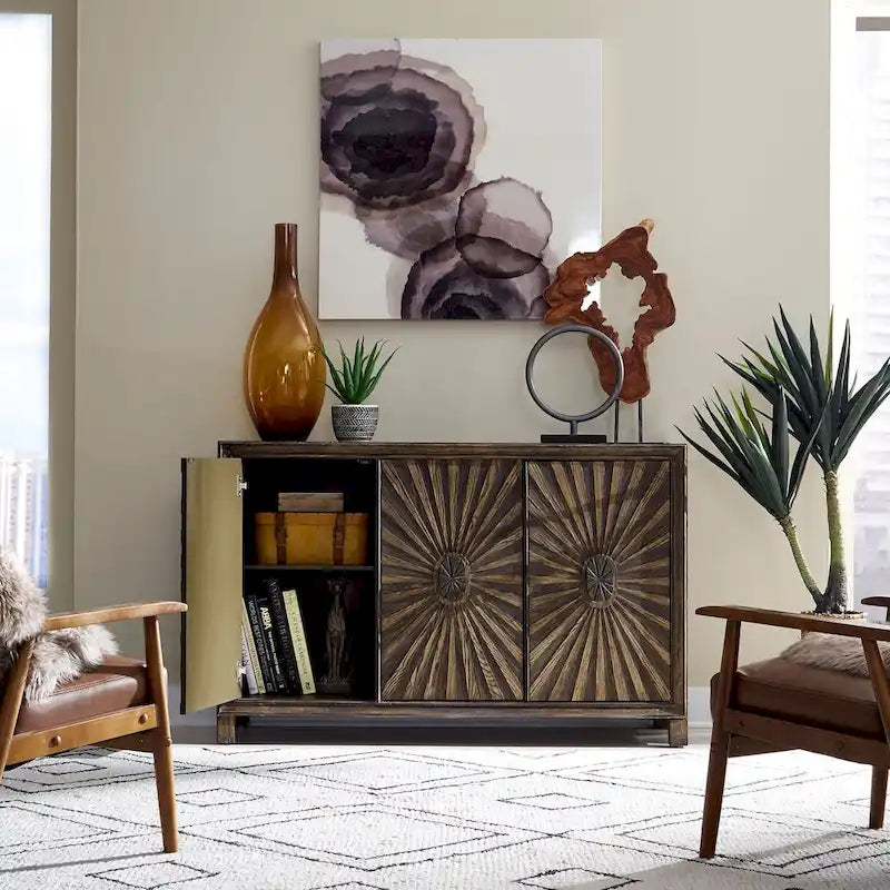 Aged Whiskey 3-Door Accent Cabinet with Wine Rack, 1-Person Assembly