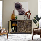 Aged Whiskey 3-Door Accent Cabinet with Wine Rack, 1-Person Assembly