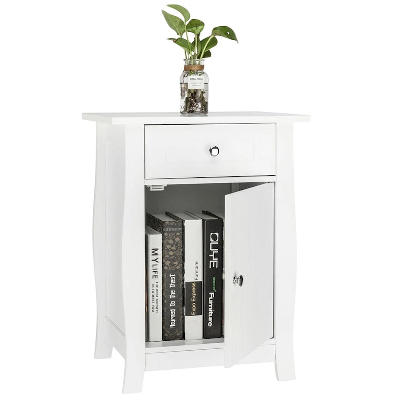 White/Brown Single Door Nightstand with 1 Drawer