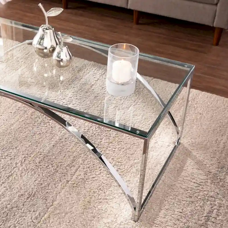 Chrome Glass Top Rectangular Coffee Table for Living Room