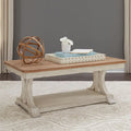 Antique White & Chestnut Rectangular Cocktail Table, Wood Top, 1-Person Use