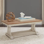 Antique White & Chestnut Rectangular Cocktail Table, Wood Top, 1-Person Use