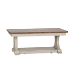 Antique White & Chestnut Rectangular Cocktail Table, Wood Top, 1-Person Use