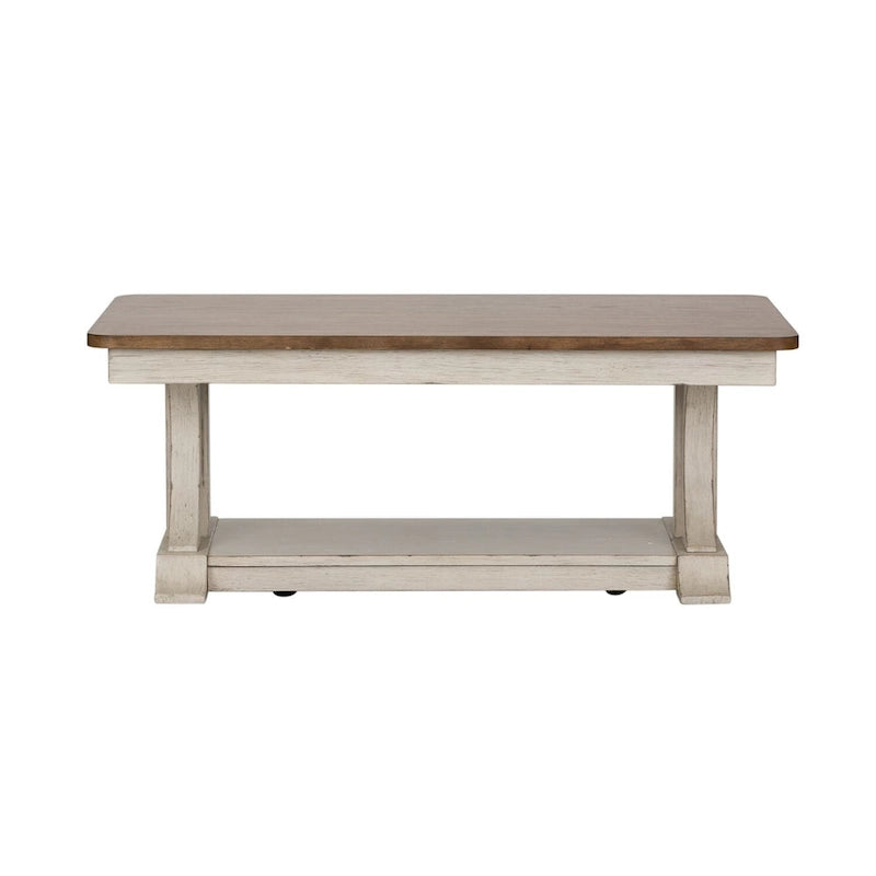 Antique White & Chestnut Rectangular Cocktail Table, Wood Top, 1-Person Use