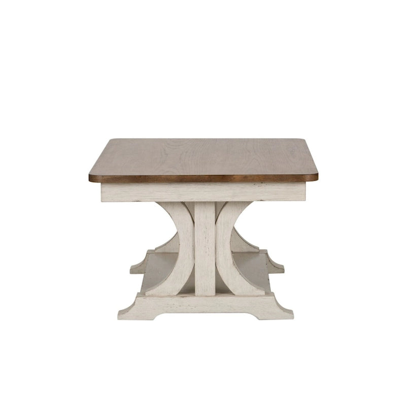 Antique White & Chestnut Rectangular Cocktail Table, Wood Top, 1-Person Use