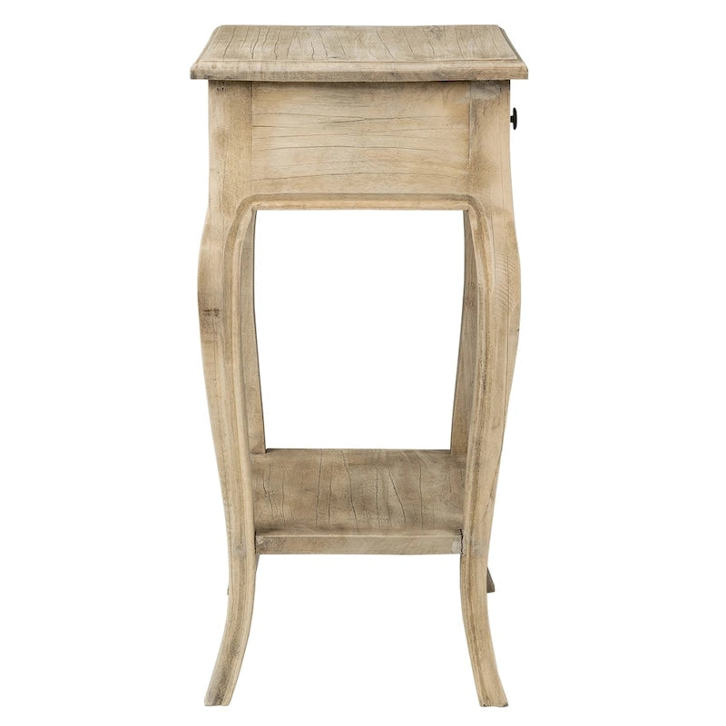 Natural Solid Wood Side Table with Drawer, Rustic Style, 1-Person
