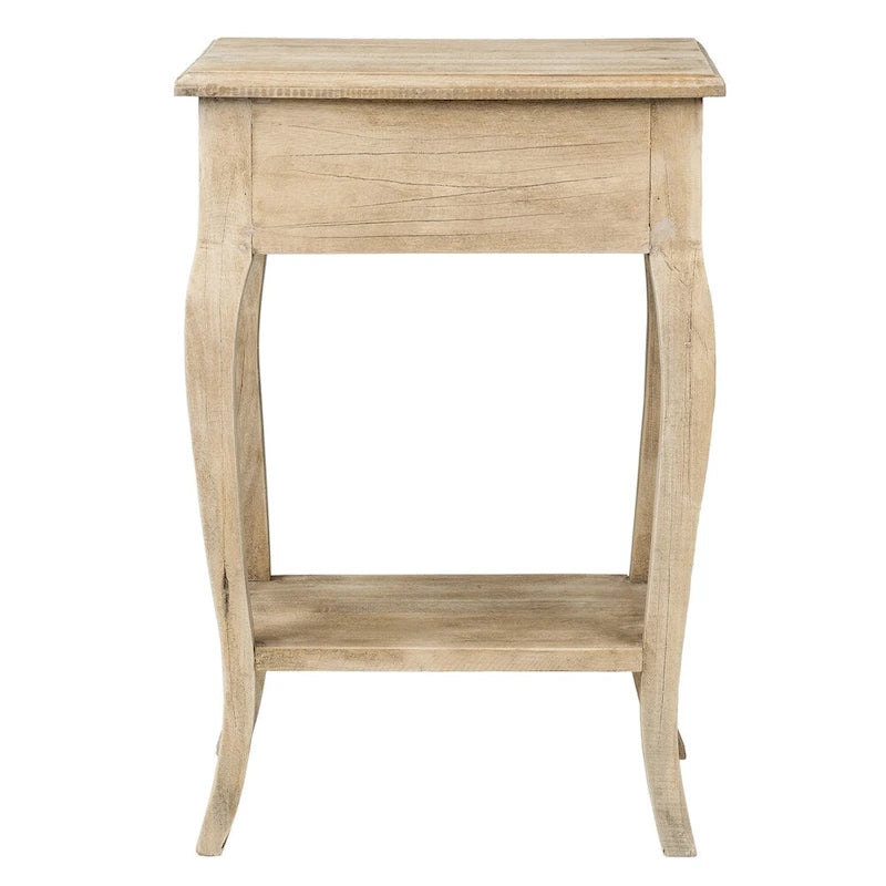 Natural Solid Wood Side Table with Drawer, Rustic Style, 1-Person