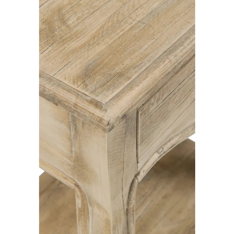Natural Solid Wood Side Table with Drawer, Rustic Style, 1-Person