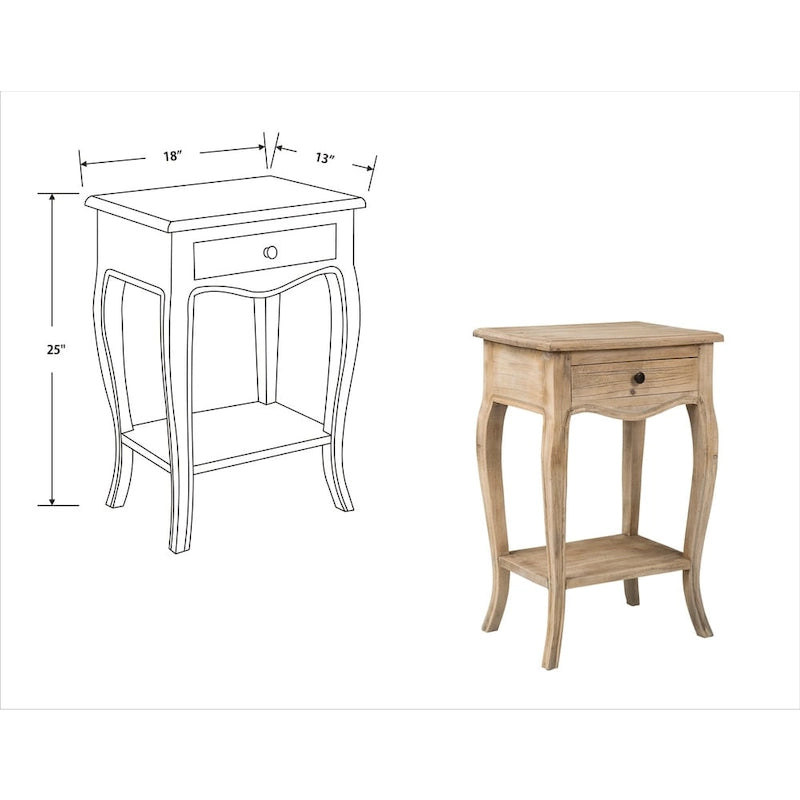 Natural Solid Wood Side Table with Drawer, Rustic Style, 1-Person