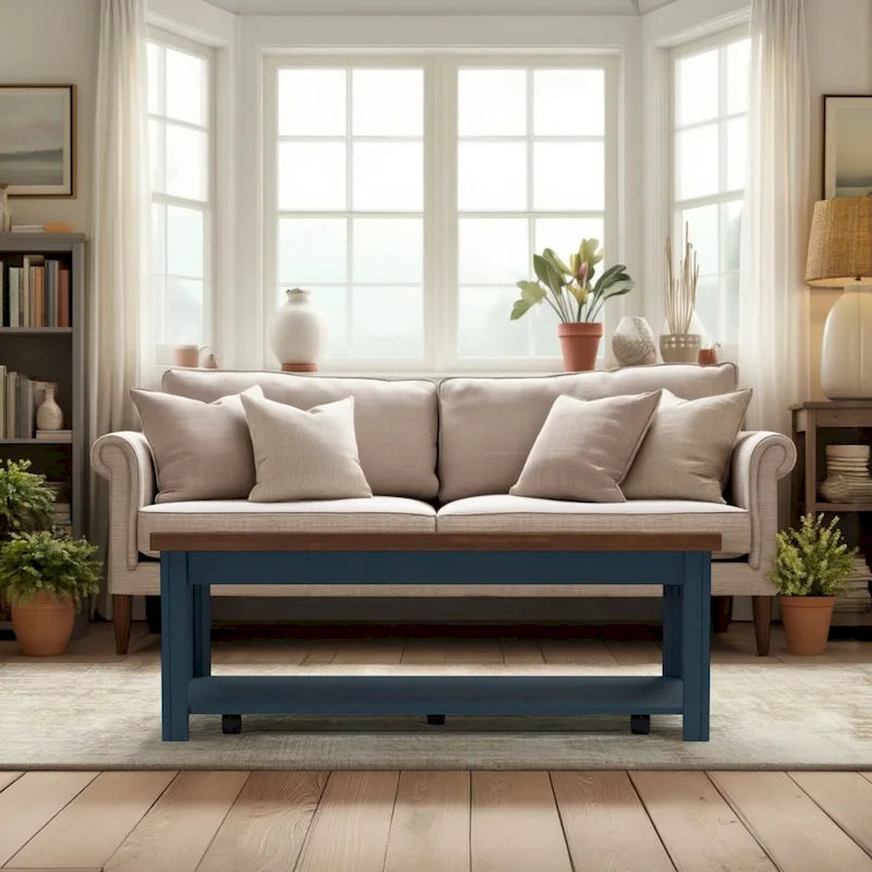 Table basse à roulettes Blue Denim & Whiskey Wood Top