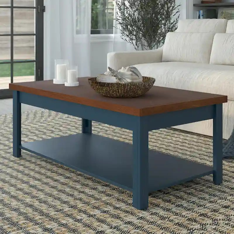Table basse à roulettes Blue Denim & Whiskey Wood Top