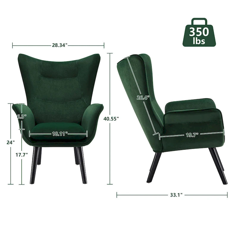 Wingback Accent Armchair, Single Seat | Velvet & Leathaire