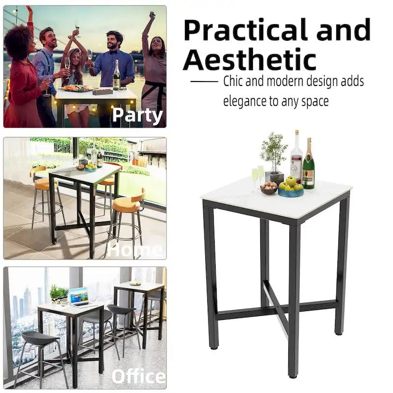Black/White Modern Square Bar Table for 2