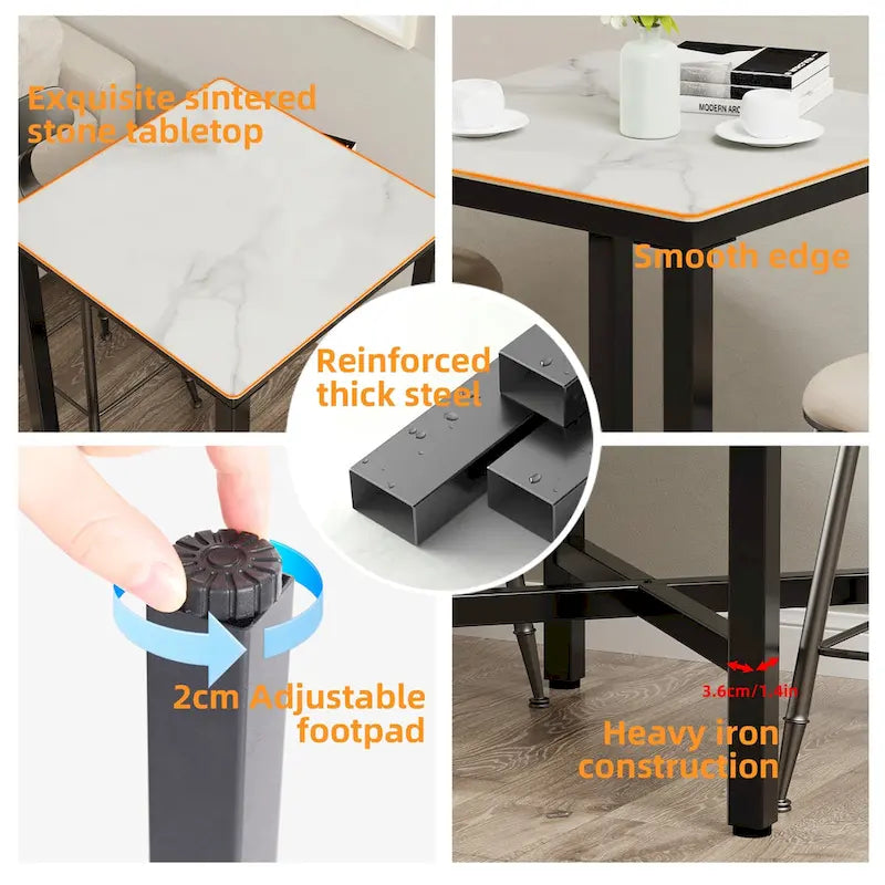 Black/White Modern Square Bar Table for 2
