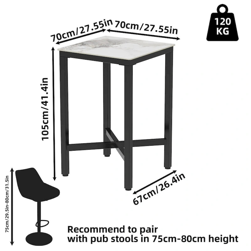 Black/White Modern Square Bar Table for 2