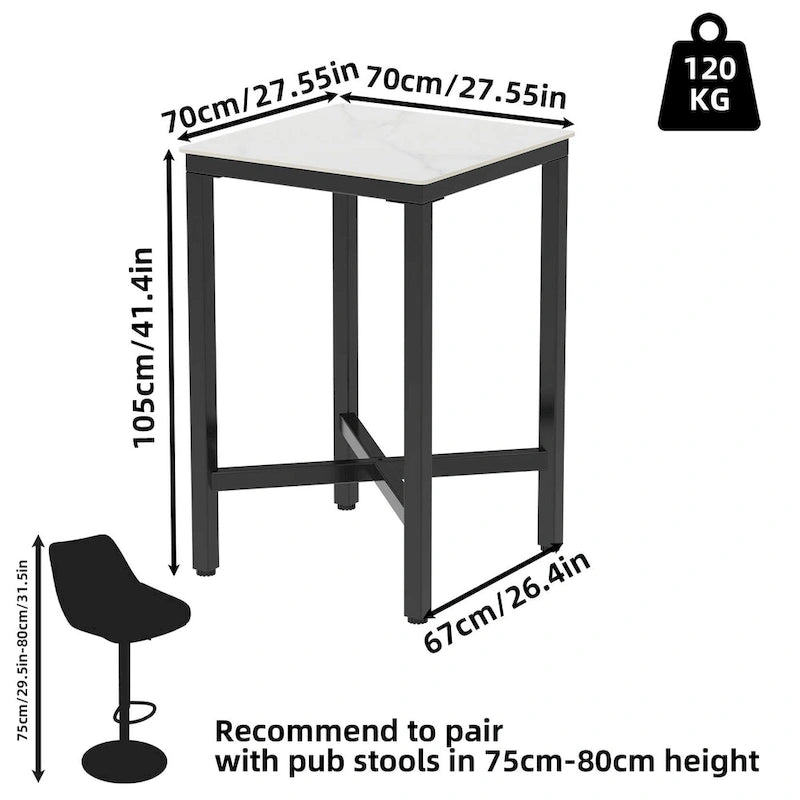 Black/White Modern Square Bar Table for 2