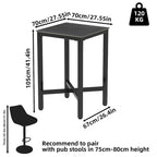 Black/White Modern Square Bar Table for 2