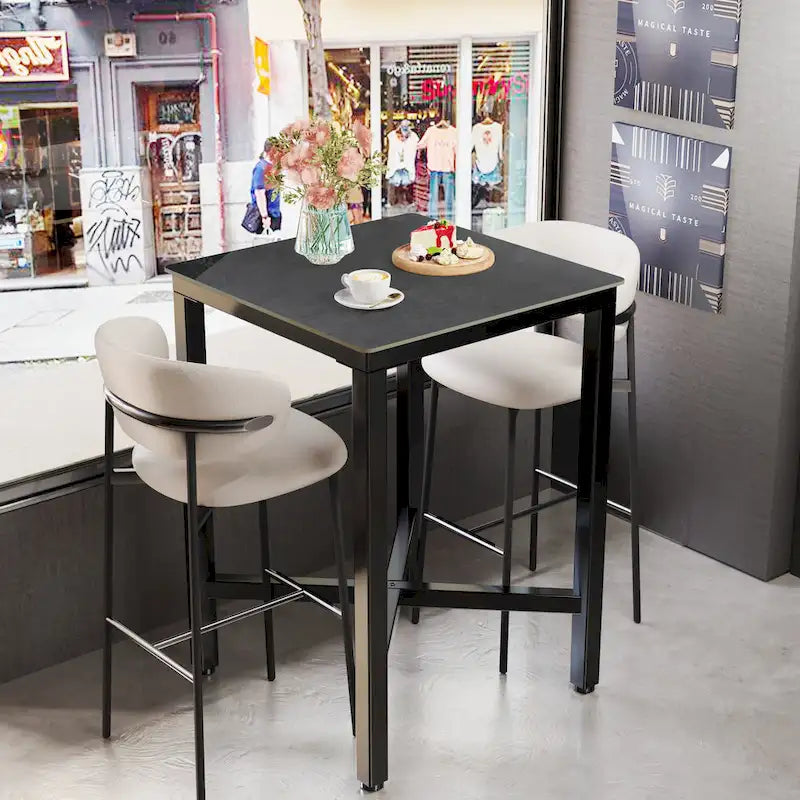 Black/White Modern Square Bar Table for 2