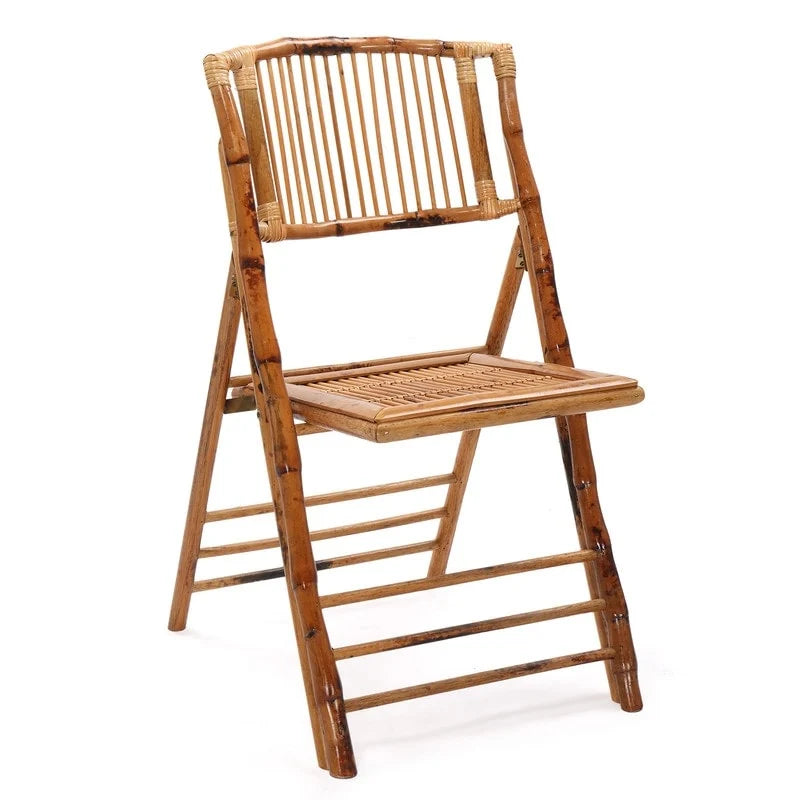 Chaise de salle à manger pliante en rotin et bambou marron, intérieur/extérieur, à l'unité/par lot de 4