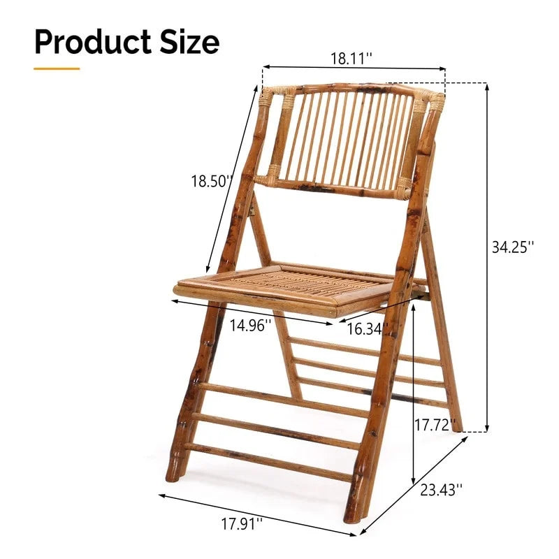Chaise de salle à manger pliante en rotin et bambou marron, intérieur/extérieur, à l'unité/par lot de 4