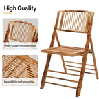 Chaise de salle à manger pliante en rotin et bambou marron, intérieur/extérieur, à l'unité/par lot de 4