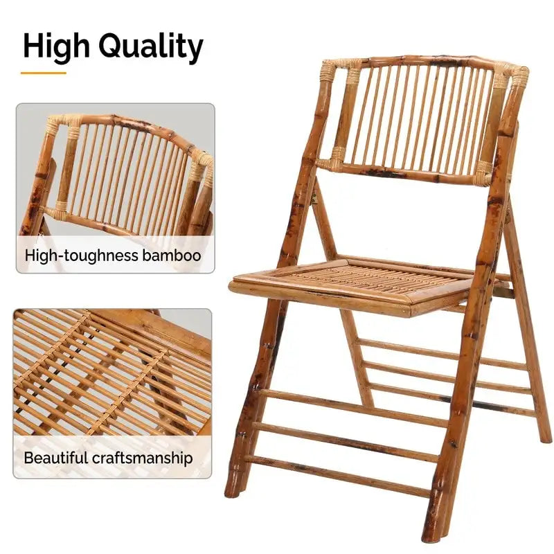 Chaise de salle à manger pliante en rotin et bambou marron, intérieur/extérieur, à l'unité/par lot de 4