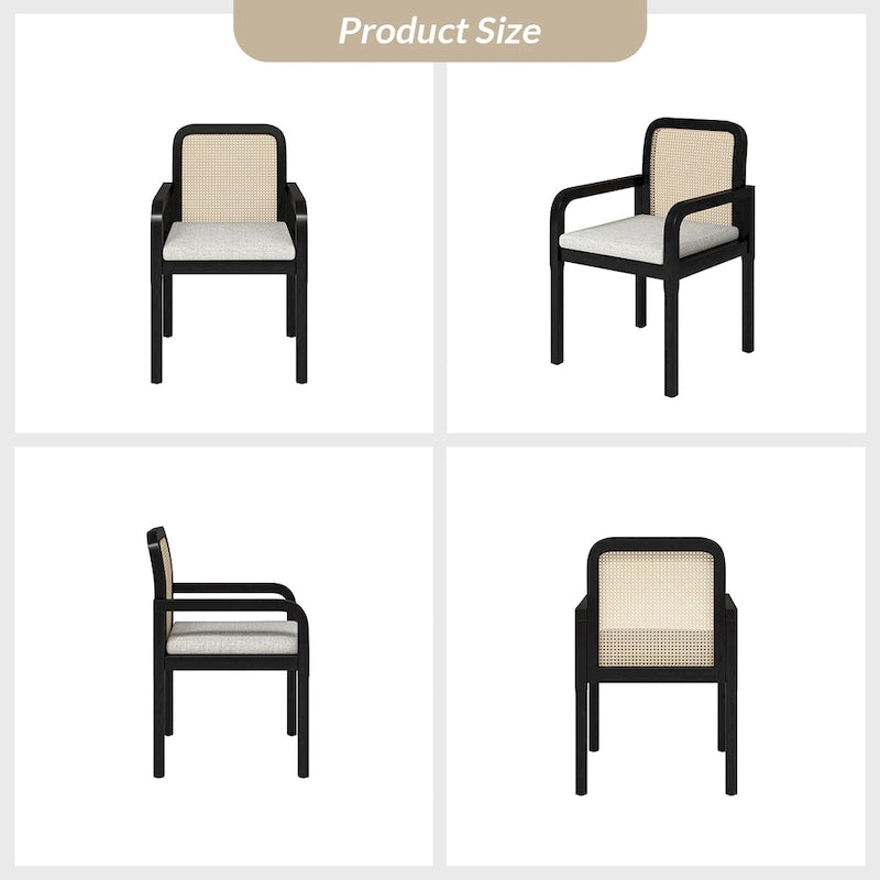 Chaise de salle à manger Acorn / Rotin noir avec coussin amovible, lot de 2 ou 4