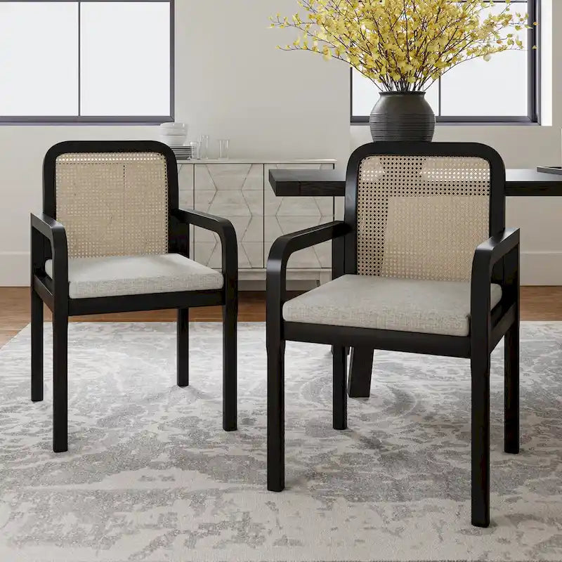 Chaise de salle à manger Acorn / Rotin noir avec coussin amovible, lot de 2 ou 4