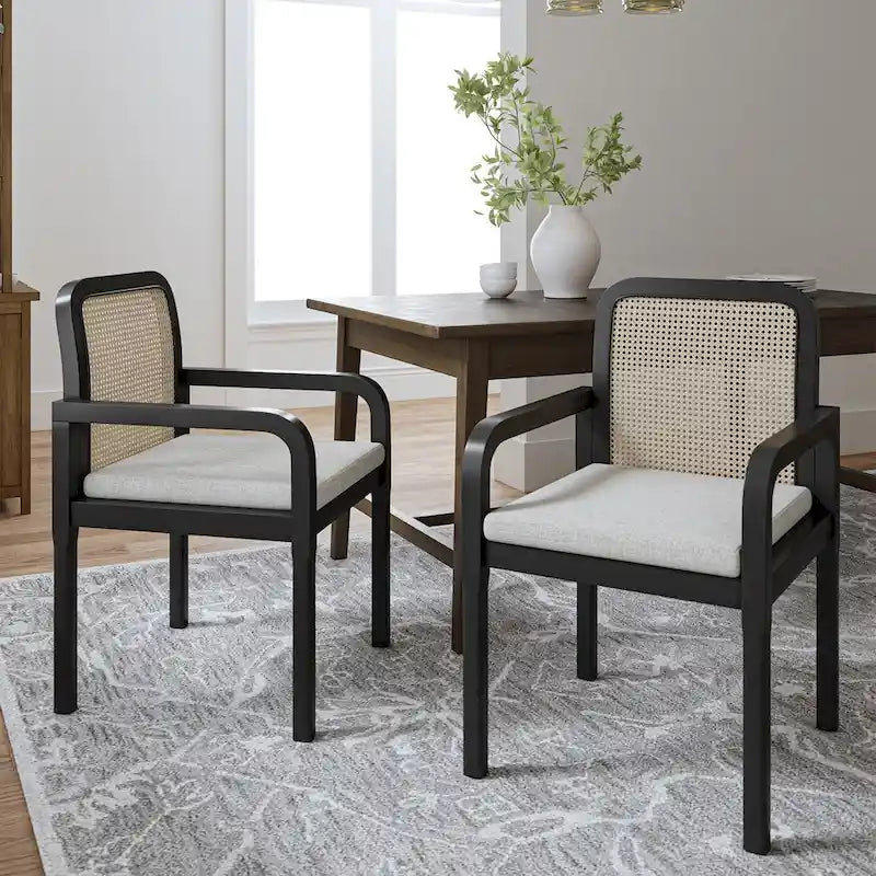 Chaise de salle à manger Acorn / Rotin noir avec coussin amovible, lot de 2 ou 4