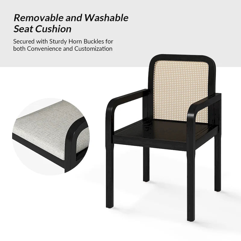 Chaise de salle à manger Acorn / Rotin noir avec coussin amovible, lot de 2 ou 4