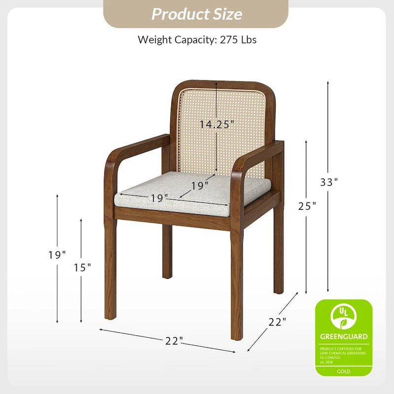 Chaise de salle à manger Acorn / Rotin noir avec coussin amovible, lot de 2 ou 4
