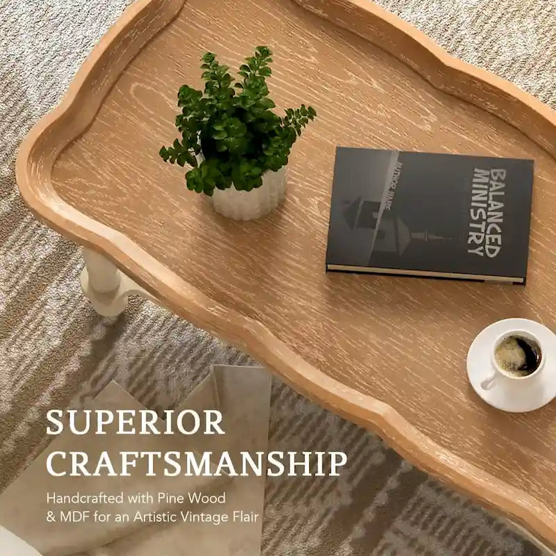 Grey/Beige Square Coffee Table with Tray Top and Lower Shelf