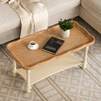 Grey/Beige Square Coffee Table with Tray Top and Lower Shelf