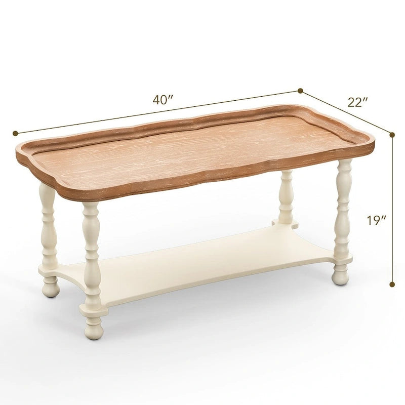 Grey/Beige Square Coffee Table with Tray Top and Lower Shelf