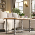 Grey/Beige Square Coffee Table with Tray Top and Lower Shelf