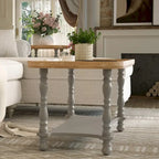 Grey/Beige Square Coffee Table with Tray Top and Lower Shelf