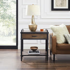 Walnut Mid-Century Side End Table with Drawer & Shelf