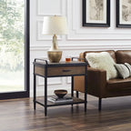 Walnut Mid-Century Side End Table with Drawer & Shelf