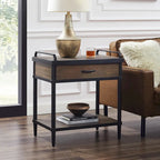 Walnut Mid-Century Side End Table with Drawer & Shelf