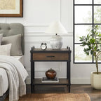 Walnut Mid-Century Side End Table with Drawer & Shelf