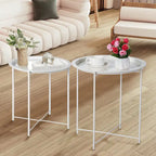 Table d'appoint ronde en métal gris / beige avec plateau amovible, lot de 1 ou 2