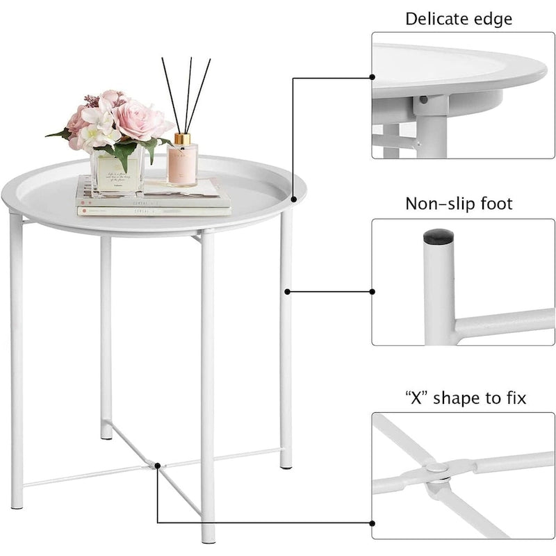 Table d'appoint ronde en métal gris / beige avec plateau amovible, lot de 1 ou 2