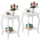 Lot de 2 tables d'appoint blanches à pieds galbés avec étagère