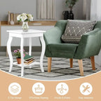 Lot de 2 tables d'appoint blanches à pieds galbés avec étagère