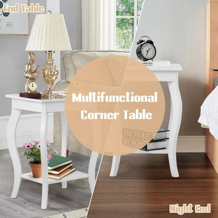 Lot de 2 tables d'appoint blanches à pieds galbés avec étagère