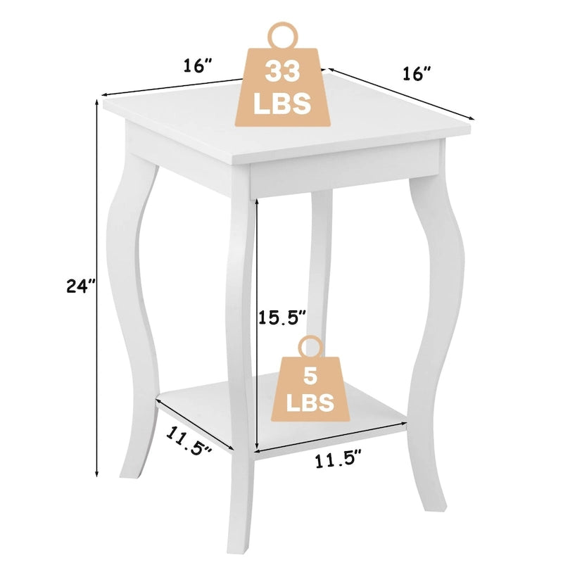 Lot de 2 tables d'appoint blanches à pieds galbés avec étagère
