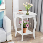 Lot de 2 tables d'appoint blanches à pieds galbés avec étagère
