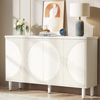 White Modern Sideboard with 4 Doors, Push-Open, Single-Person Assembly