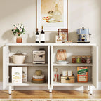 White Modern Sideboard with 4 Doors, Push-Open, Single-Person Assembly